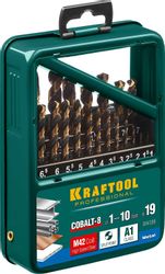 Набор сверл Kraftool 29656-H19,  цилиндрический