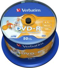 Оптический диск DVD-R Verbatim 4.7ГБ 16x, 50шт., cake box, printable ...