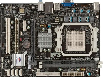 Материнская плата ECS A960M-M3 10/100 Soc-AM3+ AMD760G DDR3 mATX AC'97 6ch. LAN RAID VGA+DVI BULK