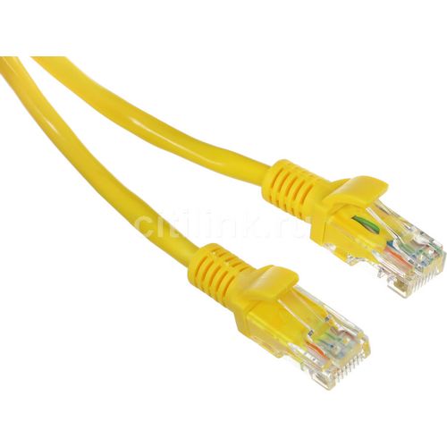 Патч-корд CABLEXPERT PP10-0.5M/Y литой (molded), UTP, кат.5E, 0.5м, 4 пары, 26AWG, 0.02мм, медь, многожильный, желтый