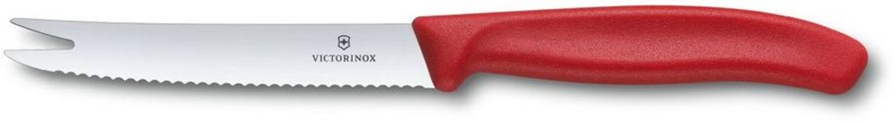 Нож кухонный Victorinox Swiss Classic, для сыра, 110мм, заточка серрейтор, стальной, красный [6.7861]