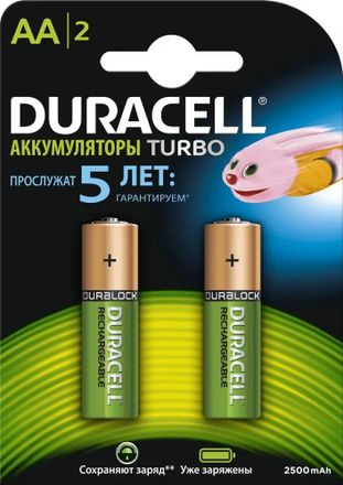 AA Аккумуляторная батарейка Duracell Rechargeable HR6-2BL, 2 шт. 2500мAч