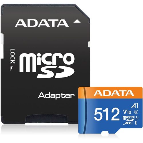Карта памяти microSDXC UHS-I A-Data Premier 512 ГБ, 100 МБ/с, 1X, Class 10, AUSDX512GUICL10A1-RA1, переходник SD