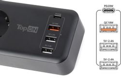Сетевой фильтр на евровилку TopON TOP-PWS4B-3, 3м, черный