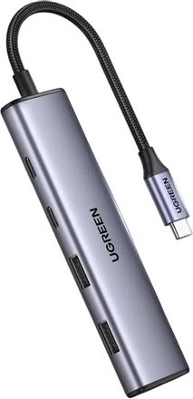 Порт-репликатор UGREEN CM473,  USB Type-C,  2хUSB Type-C,  2хUSB 3.0,  серый [15395]