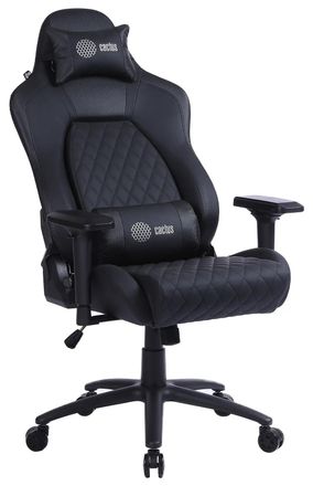 Кресло игровое Cactus Cs-Chr-130, экокожа, до 120кг, регулируемые 4D подлокотники, черный