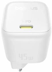 Изображение товара Сетевое зарядное устройство BASEUS PicoGo GaN 45Вт USB-C белое Изображение товара Сетевое зарядное устройство BASEUS PicoGo GaN 45Вт USB-C белое