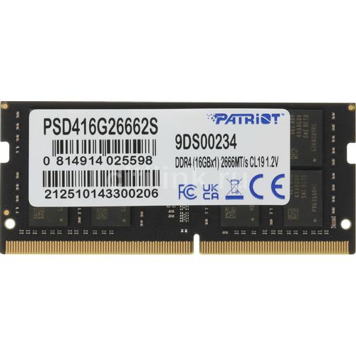 Оперативная память Patriot Signature PSD416G26662S DDR4 - 1x 16ГБ 2666МГц, для ноутбуков (SO-DIMM), Ret