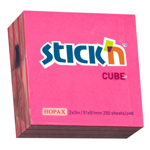 Блок самоклеящийся бумажный STICK`N 21338, 51x51, 250 л, 2 цв, неон+пастель, розовый 48 шт./кор.