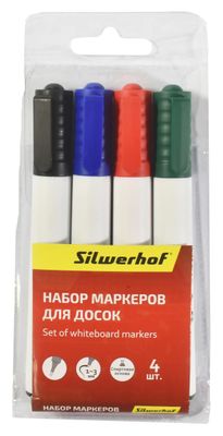 Набор маркеров для досок Silwerhof PRIME, 4 цвет., пулевидный пишущий наконечник
