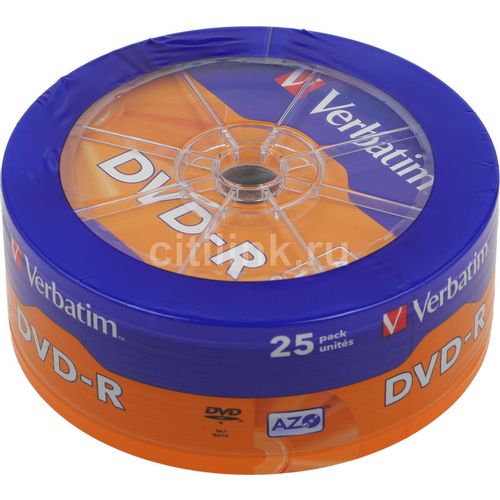 Оптический диск DVD-R Verbatim 4.7ГБ 16x, 25шт., wagon wheel [43730]