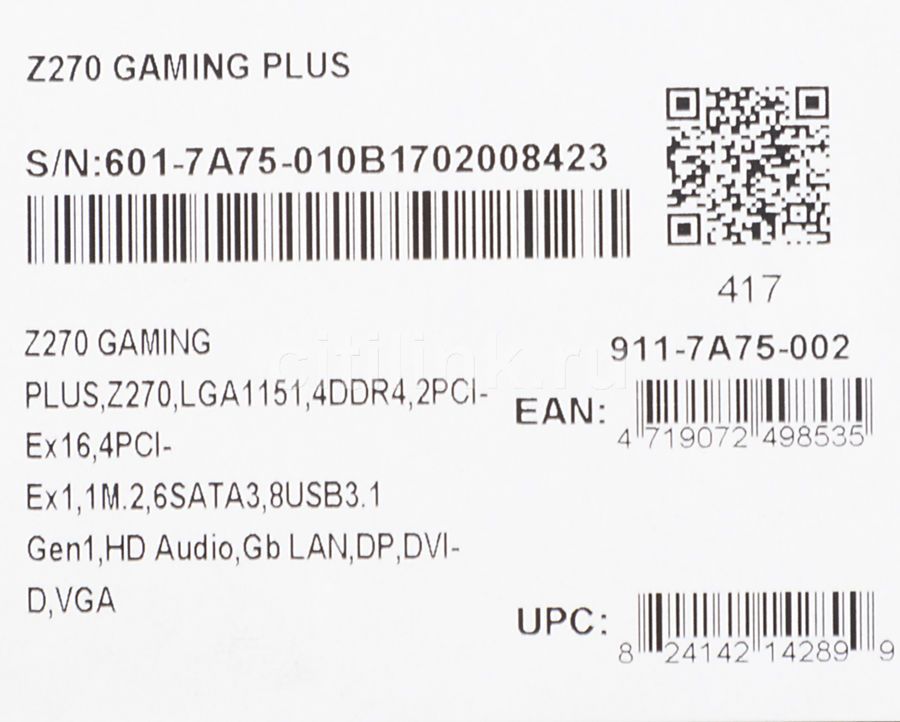 MSI Z270 GAMING PLUS LGA 1151 Intel Z270 ATX
