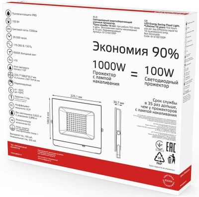 Прожектор уличный GAUSS Elementary, 100Вт [613100100p] – купить в ...
