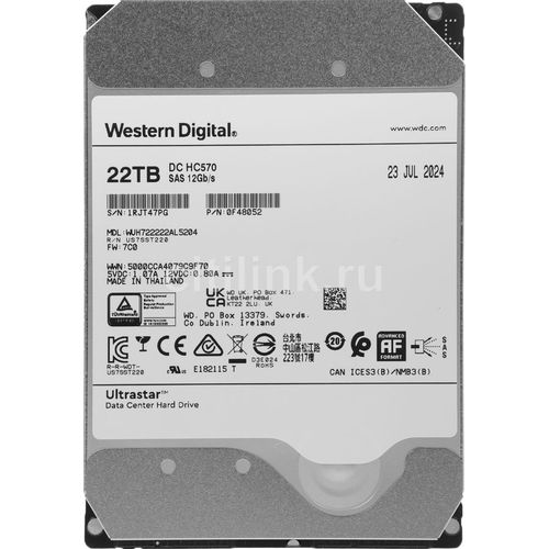 Жесткий диск WD Ultrastar DC HC570 WUH722222AL5204, 22ТБ, HDD, SAS 3.0, 3.5" [0f48052]