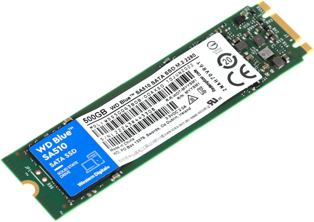 500ГБ SSD накопитель WD Blue SA510 WDS500G3B0B M.2 2280, SATA III