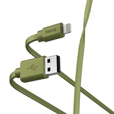 Кабель HAMA Lightning (m) -  USB (m),  1м,  MFI,  плоский,  зеленый [00187234]