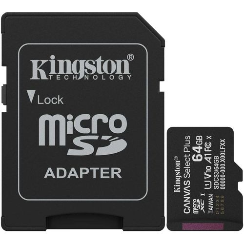 Карта памяти microSDXC UHS-I U1 Kingston Canvas Select Plus 64 ГБ, 100 МБ/с, Class 10, SDCS3/64GB, 1 шт., переходник SD