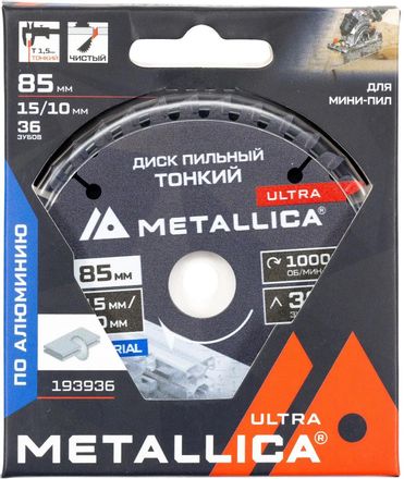 Пильный диск METALLICA 193936,  85мм,  1.8мм,  15мм, по алюминию, дереву, пластику