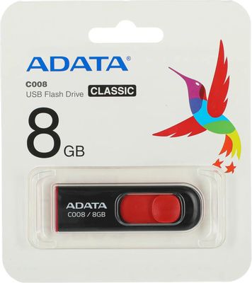 Флешка USB A-Data Classic C008 8ГБ, USB2.0, красный и черный [ac008-8g-rkd]