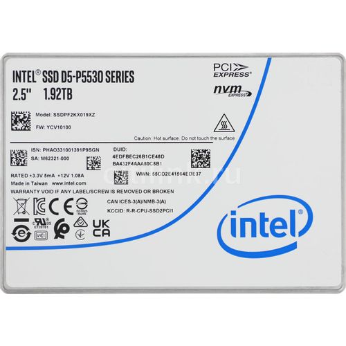 SSD накопитель Intel D5 P5530 SSDPF2KX019XZN1 1.92ТБ, 2.5", PCIe 4.0 x4, U.2