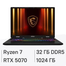 Изображение товара Ноутбук игровой MSI Crosshair A16 HX D8WGKG-078XRU 16", 2025, IPS, AMD Ryzen 7 8840HX 2.9ГГц, 12-ядерный, 32ГБ DDR5, 1ТБ SSD,  NVIDIA GeForce  RTX 5070 для ноутбуков - 8 ГБ, FreeDOS, серый космос [9s7-15pl21-078]