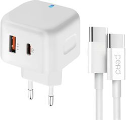 Изображение товара Сетевое зарядное устройство PERO TC10 20 Вт USB-C и USB-A для быстрой зарядки Изображение товара Сетевое зарядное устройство PERO TC10 20 Вт USB-C и USB-A для быстрой зарядки