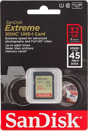 Карта памяти SDHC UHS-I Sandisk Extreme 32 ГБ, 45 МБ/с, 300X, Class 10, SDSDX-032G-X46, 1 шт.
