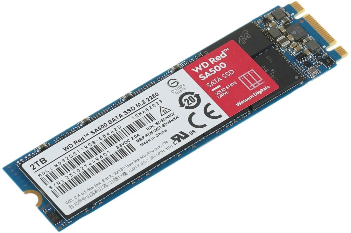内蔵型SSD WD Red SA500 2TB SATA SSD M.2 2280 SSD накопитель WD Red SA500 WDS200T1R0B 2ТБ, M.2 2280, SATA III, M