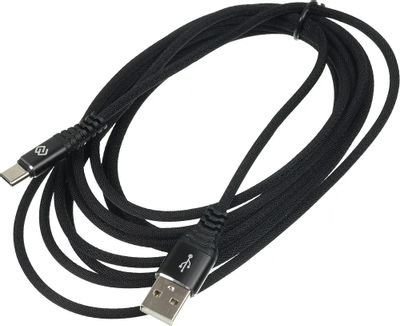 Кабель Digma USB Type-C (m) -  USB (m),  3м,  в оплетке,  2A,  черный [type-c-3m-braided-blk]