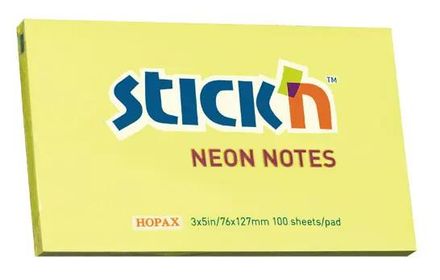 Блок самоклеящийся бумажный STICK`N 21135, 76x127, 100 л, неон, желтый