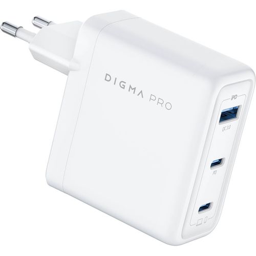 Сетевое зарядное устройство Digma DPW10C, USB-A, 2xUSB-C, 100Вт, 5A, белый [dpw1с0g012wh]