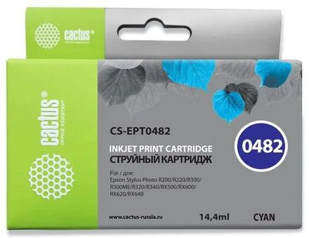 Картридж Cactus CS-EPT0482, T0482, голубой / CS-EPT0482
