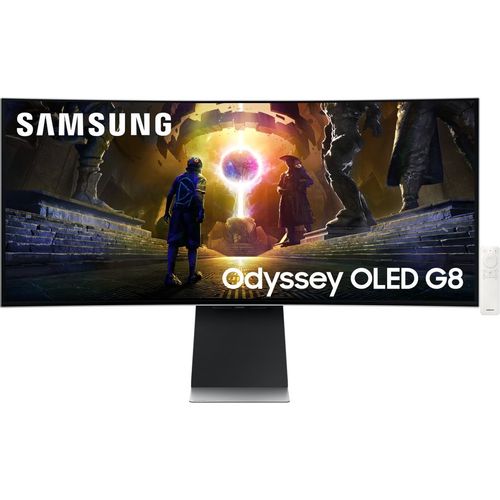 34" Монитор Samsung Odyssey OLED G8 S34DG852SIXCI, 3440x1440, OLED, 175Гц, 2хHDMI, 1хDP, изогнутый, серебристый [ls34dg852sixci]