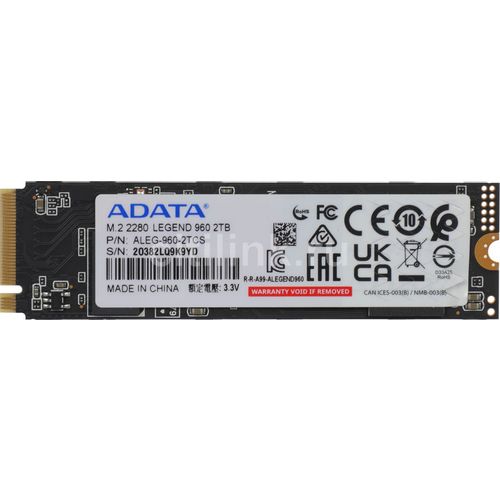 2ТБ SSD накопитель A-Data Legend 960 ALEG-960-2TCS M.2 2280, PCIe 4.0 x4, NVMe, M.2