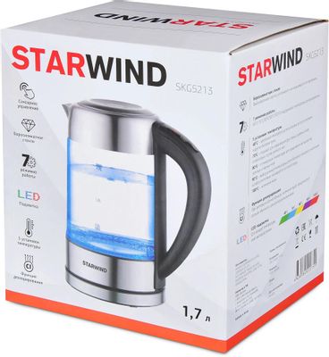 Чайник электрический StarWind SKG5213, 2200Вт, черный и серебристый ...