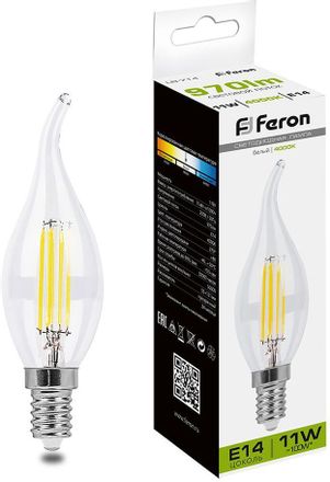 Упаковка ламп LED FERON E14,  свеча на ветру, 11Вт, LB-714, 10 шт. [38012-10]