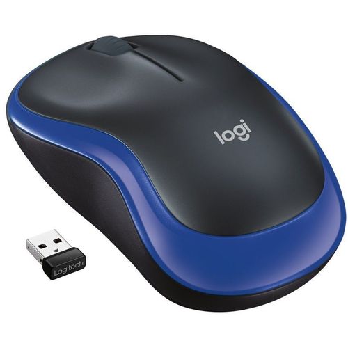 Мышь беспроводная Logitech M185, радио, оптическая, USB, 1000dpi, черный и синий [910-002632]