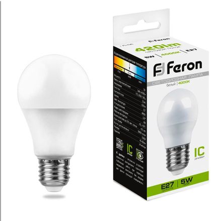Упаковка ламп LED FERON E27,  шар, 5Вт, LB-38, 10 шт. [25405-10]