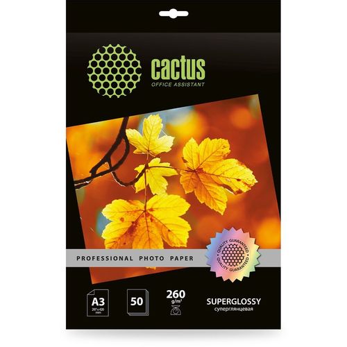 Фотобумага Cactus CS-HGA326050 A3/260г/м2/50л./белый глянцевое для струйной печати