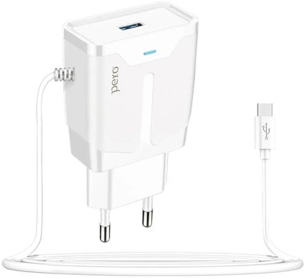 Сетевое зарядное устройство PERO ТС04,  USB-A,  USB-C, 10.5Вт, 2.1A, белый [тс04w2atc]