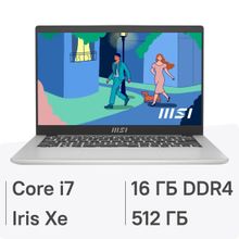 Изображение товара Ноутбук MSI Modern 14 C12MO-688RU 14", IPS, Intel Core i7 1255U 1.7ГГц, 10-ядерный, 16ГБ DDR4, 512ГБ SSD,  Intel Iris Xe graphics, Windows 11 Pro, серебристый [9s7-14j111-688]