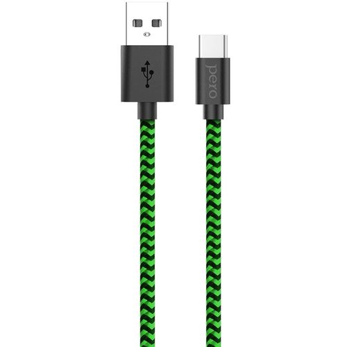 Кабель PERO DC-04, USB Type-C (m) — USB (m), 2м, 3A, зеленый / черный
