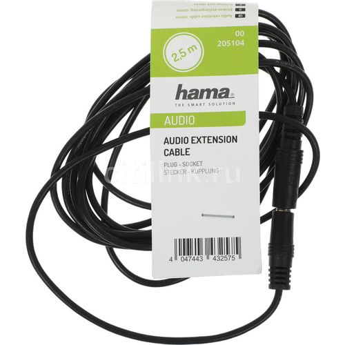 Адаптер аудио HAMA H-205104, Jack 3.5 (m) — Jack 3.5 (f), 2.5м, черный [00205104]
