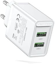 Изображение товара Сетевое зарядное устройство VENTION FBAW0-EU 2xUSB-A 18Вт белое