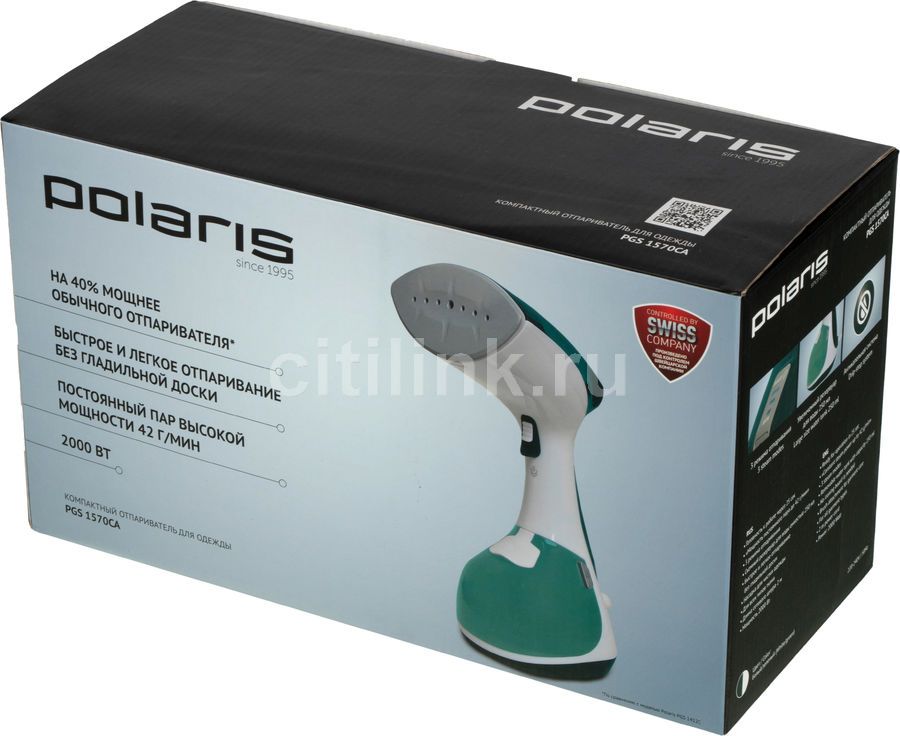 Характеристики Отпариватель ручной Polaris PGS 1570CA, белый / зеленый ...