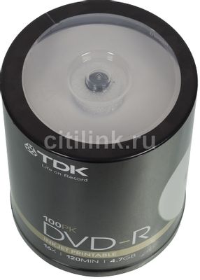 Характеристики Оптический диск DVD-R TDK 4.7ГБ 16x, 100шт., cake box ...