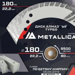 Алмазный диск METALLICA 900369, 180мм, по бетону, кирпичу
