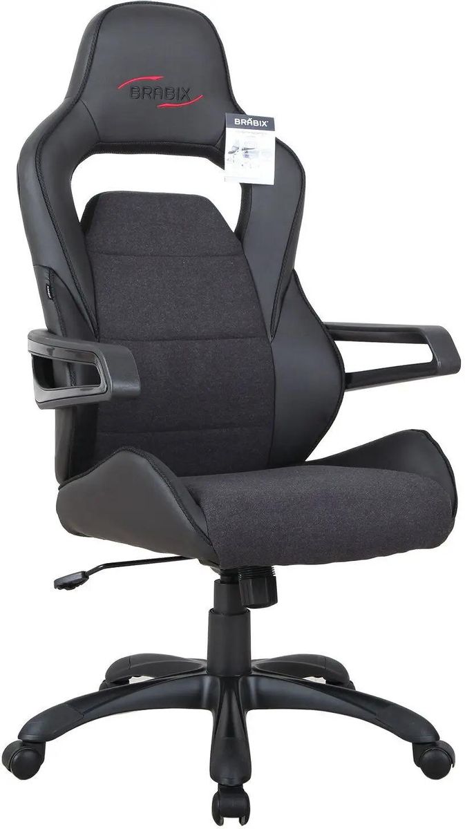 Кресло игровое BRABIX Nitro GM-001, на колесиках, эко.кожа/ткань, черный  [531817] – купить в Ситилинк | 1700975