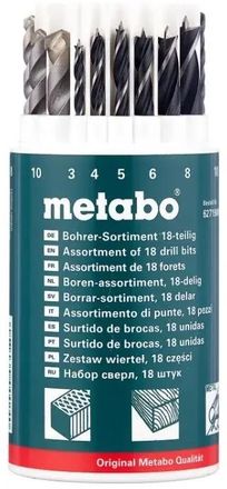 Набор сверл METABO 627190000, по металлу/камню/дереву, цилиндрический, 18шт