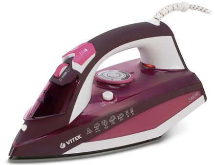 Утюг Vitek Luxure 1215-VT-03, с паровым ударом, 2400Вт, с автоотключением, бордовый и белый